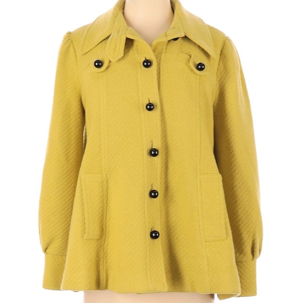 Julie Haus Anthro Mustard Wool Coat Jacket S Mod Retro Swing USA Statement Chic